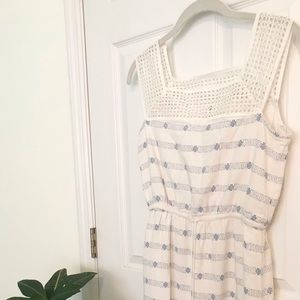 White and blue vintage style summer midi dress